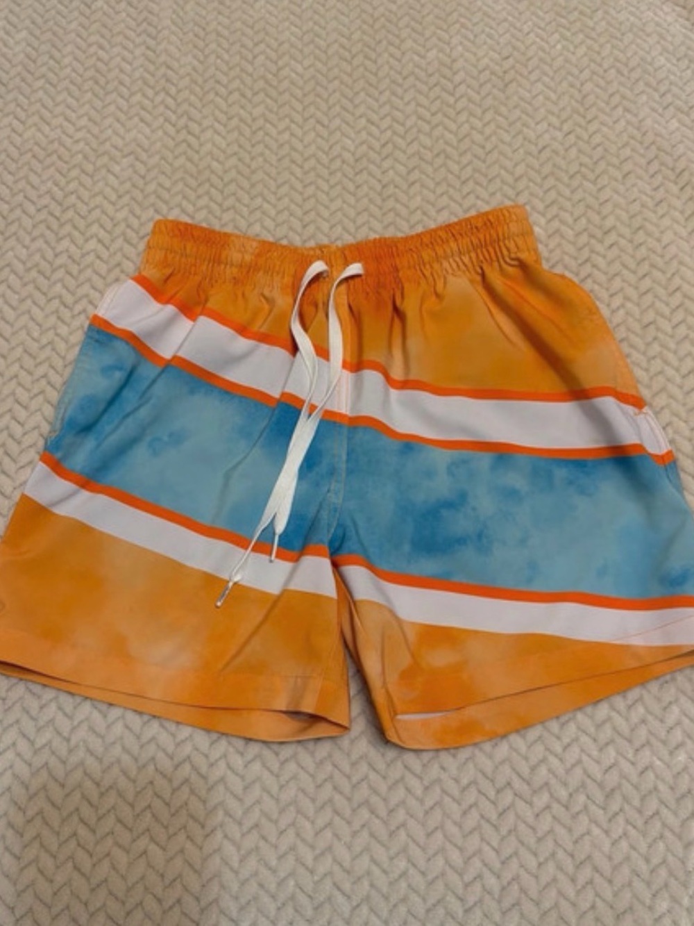 chubbies Orange, Blue & White Striped Swim Trunks